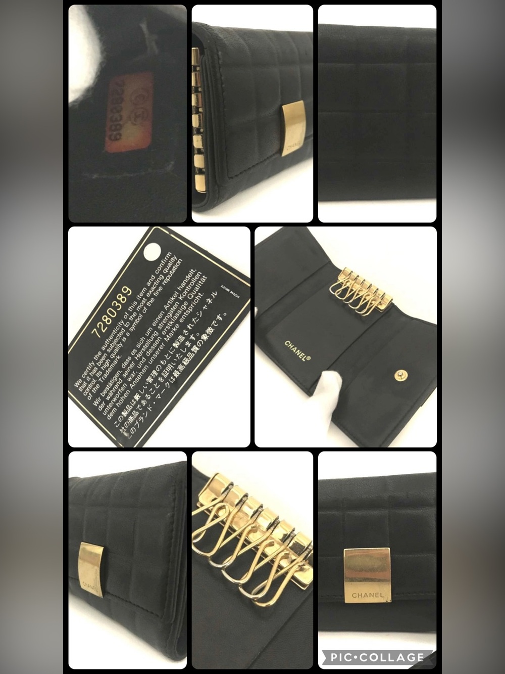 CHANEL Chocolate Bar Lambskin 6‑Ring Key Case Black | Auth - Picture 9 of 9